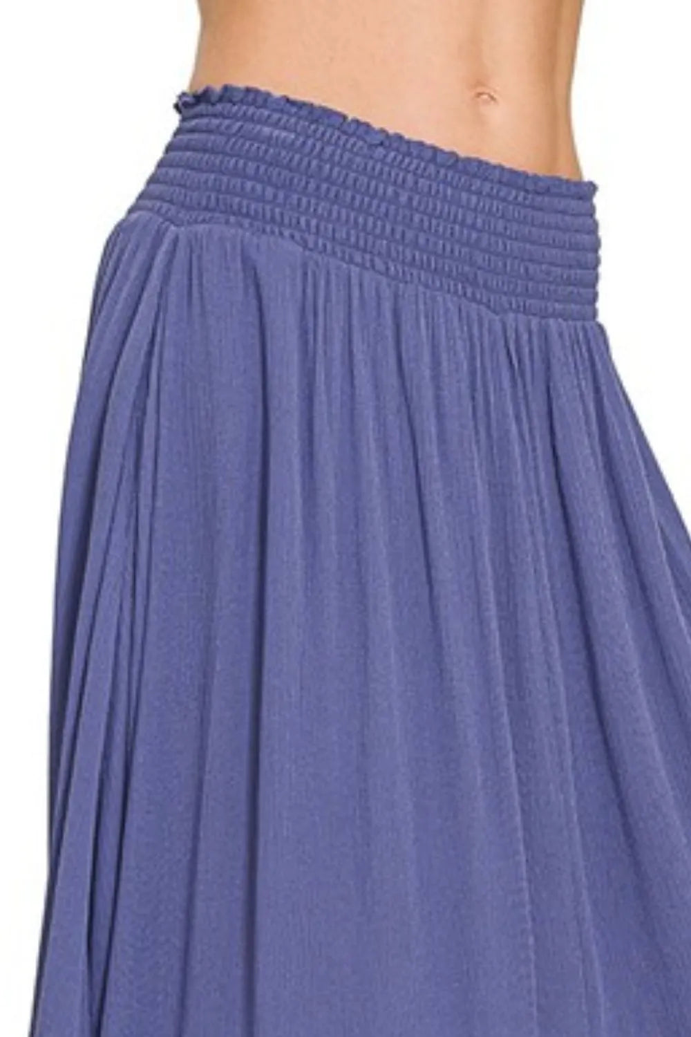 Zenana Marlin Woven Crinkle Smocked Waist Maxi Skirt W Pockets