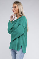 ZENANA Ribbed Brushed Melange Hacci Henley Sweater ZENANA