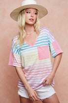 BiBi Rainbow Stripe Printed Triblend Knit Top RAINBOW STRIPE