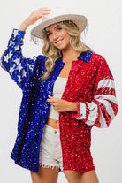BiBi American Flag Sequin Snap Down Shirt