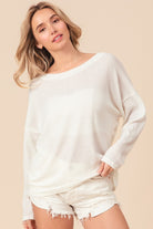 BiBi Waffled Backless Drawstring Off White T-Shirt Trendsi