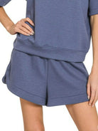 Zenana Blue Indigo Scuba Short Sleeve Top & Shorts Set