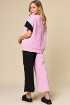 Double Take: 4 Colors: Quilted Textured Contrast Top and Wide Leg Pants Set Loungewear Set