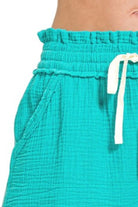 Zenana Turquoise Double Gauze Elasticband Drawstring Waist Shorts