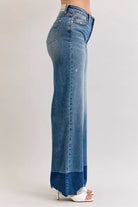 Judy Blue Dark Washed Raw Hem High Waist Column Straight Jeans