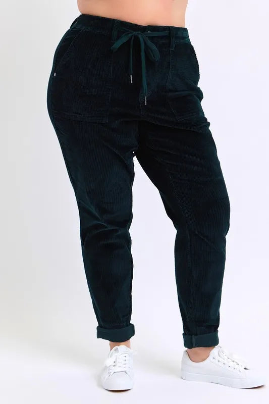 Judy Blue Emerald Green High Waisted Corduroy Cuffed Joggers