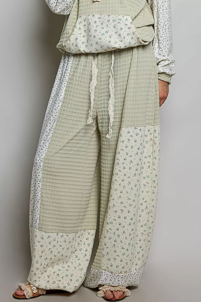 POL Sage Patchwork Mixed Knit Wide Leg Pants SAGE MULTI