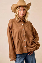 BiBi Camel Corduroy Relaxed Fit Shacket with Back Pleat
