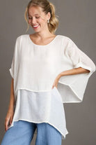 Umgee White Cuffed Half Sleeve Layered Top White