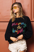 BiBi Black Tinsel Lettering Merry & Bright Christmas Sweater