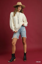 Umgee Cream Cozy Textured Sweater with Balloon Sleeves