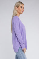 Zenana Garment Dyed Front Seam Side Slit Sweater ZENANA