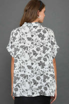 Umgee Two Tone Floral Print Top Plus Size
