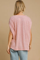 Umgee Dusty Pink Exposed Seam Round Neck Batwing Sleeve Knit Top Shirts & Tops