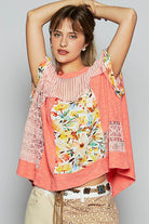 POL Coral Round Neck Floral Pattern Rib Knit Top