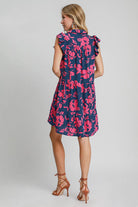 Umgee Navy & Pink Floral Print Ruffle Cap Sleeve Tiered Dress