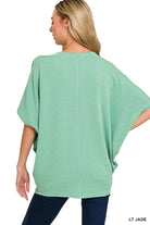 Zenana Light Jade Raised Rib V-Neck Batwing Top