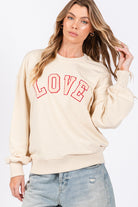 SAGE + FIG Ivory LOVE Path Applique Drop Shoulder Sweatshirt Trendsi