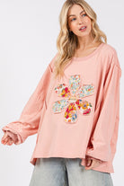 SAGE + FIG Watermelon Pink Flower Patch Dropped Shoulder Oversized Top Watermelon pink Shirts & Tops