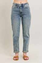 Judy Blue High Waisted Vintage Wash Double Roll Cuff Boyfriend Jeans MD