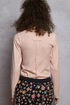 POL Powder Pink Square Neck Cropped Knit Top with Curved Hem