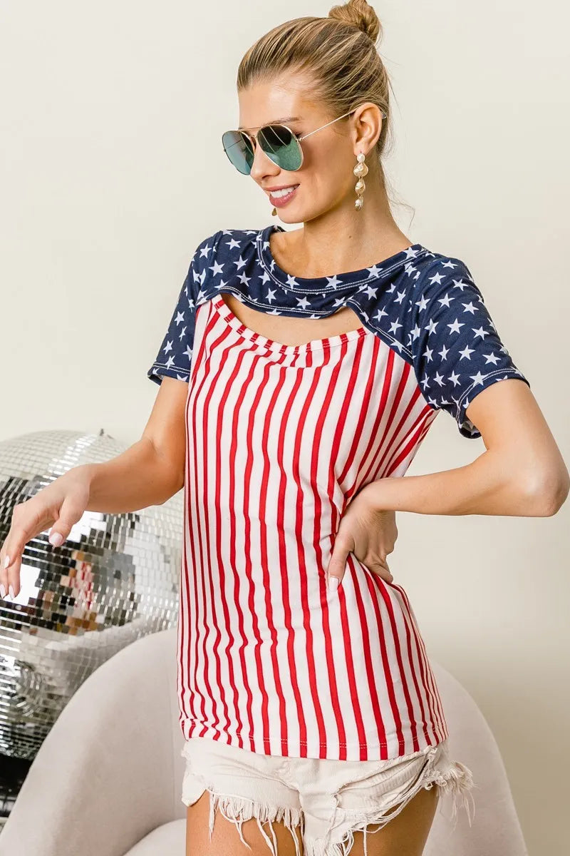BiBi American Flag Theme Front Cut Out Top
