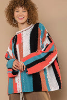 POL Multi Color Block Round Neck Oversized Sweater