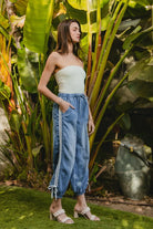 BiBi Striped Tape Details With Bow Tied Point Elastic Waist Jeans