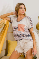 BiBi Ivory Leopard Stripe with Slub Terry Color Block T-Shirt