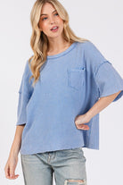 SAGE + FIG Periwinkle Exposed Seam Round Neck Half Sleeve T-Shirt