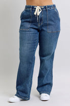 Judy Blue Plus Size High Waist Drawstring Wide Leg Jeans