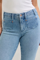 Judy Blue Medium Washed Mid Rise Bootcut Jeans with Contrast Wash & Front Patch Pockets