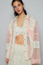 POL Floral Crochet Patchwork Long Sleeve Shirt