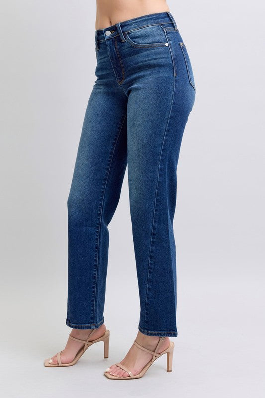 Judy Blue Medium Washed Side Seam Detail Straight Jeans with Pockets Jeans