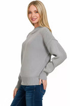 Zenana Heather Grey Wide Neckband Drop Shoulder Sweater