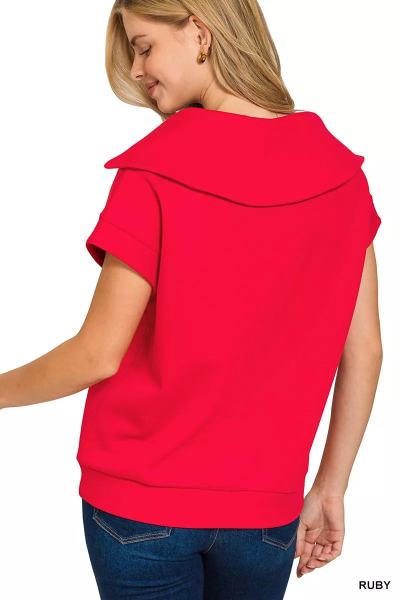 Zenana Ruby Scuba Half Zip Top