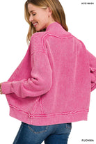 Zenana FuchsiaWashed Dropped Shoulder Cardigan with Side Pockets