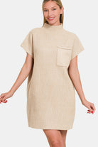 Zenana Sand Beige Short Sleeve Sweater Mini Dress Trendsi