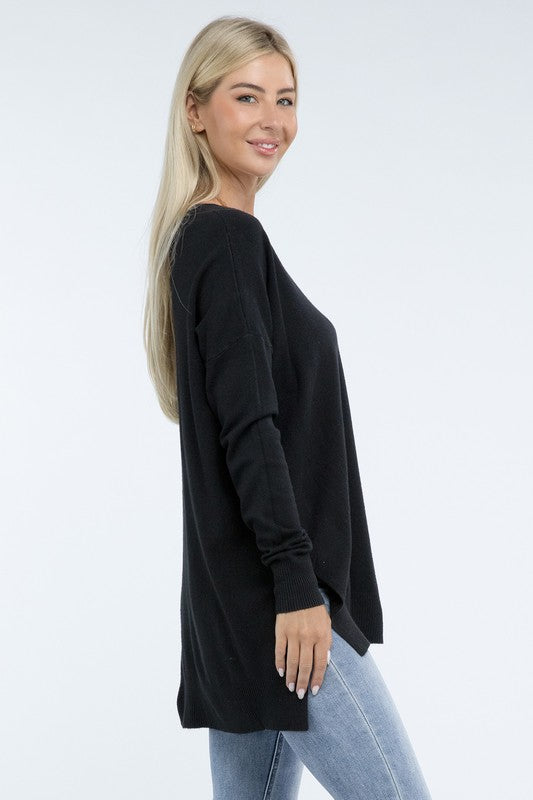 Zenana Hi-Low Hem Front Seam Sweater in 5 Colors ZENANA