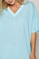 POL Pastel Blue V-Neck Half Sleeve T-Shirt