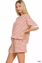Zenana Striped Short Sleeve Tee & Shorts Set