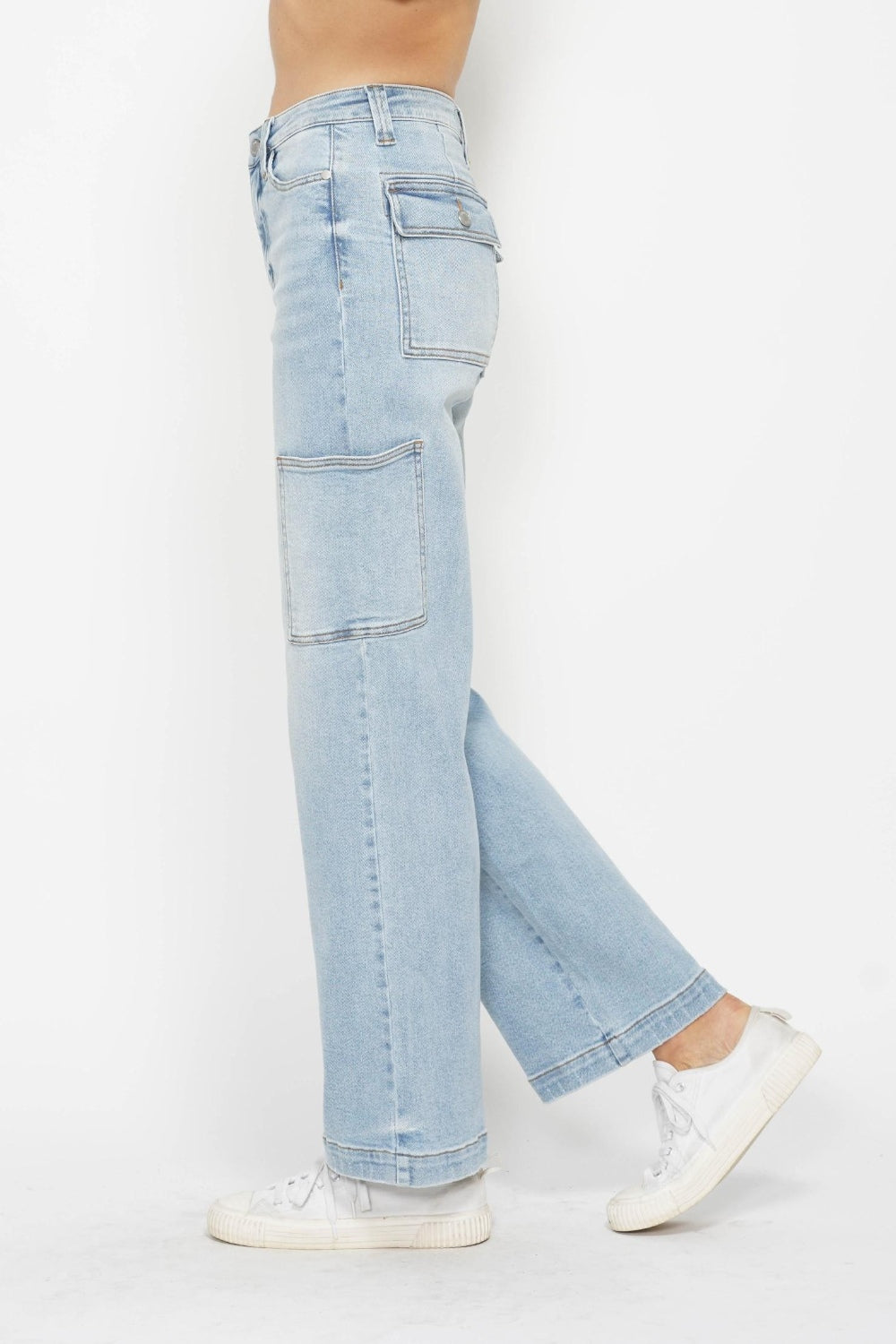 Judy Blue Light Washed High Waist Straight Cargo Jeans Denim