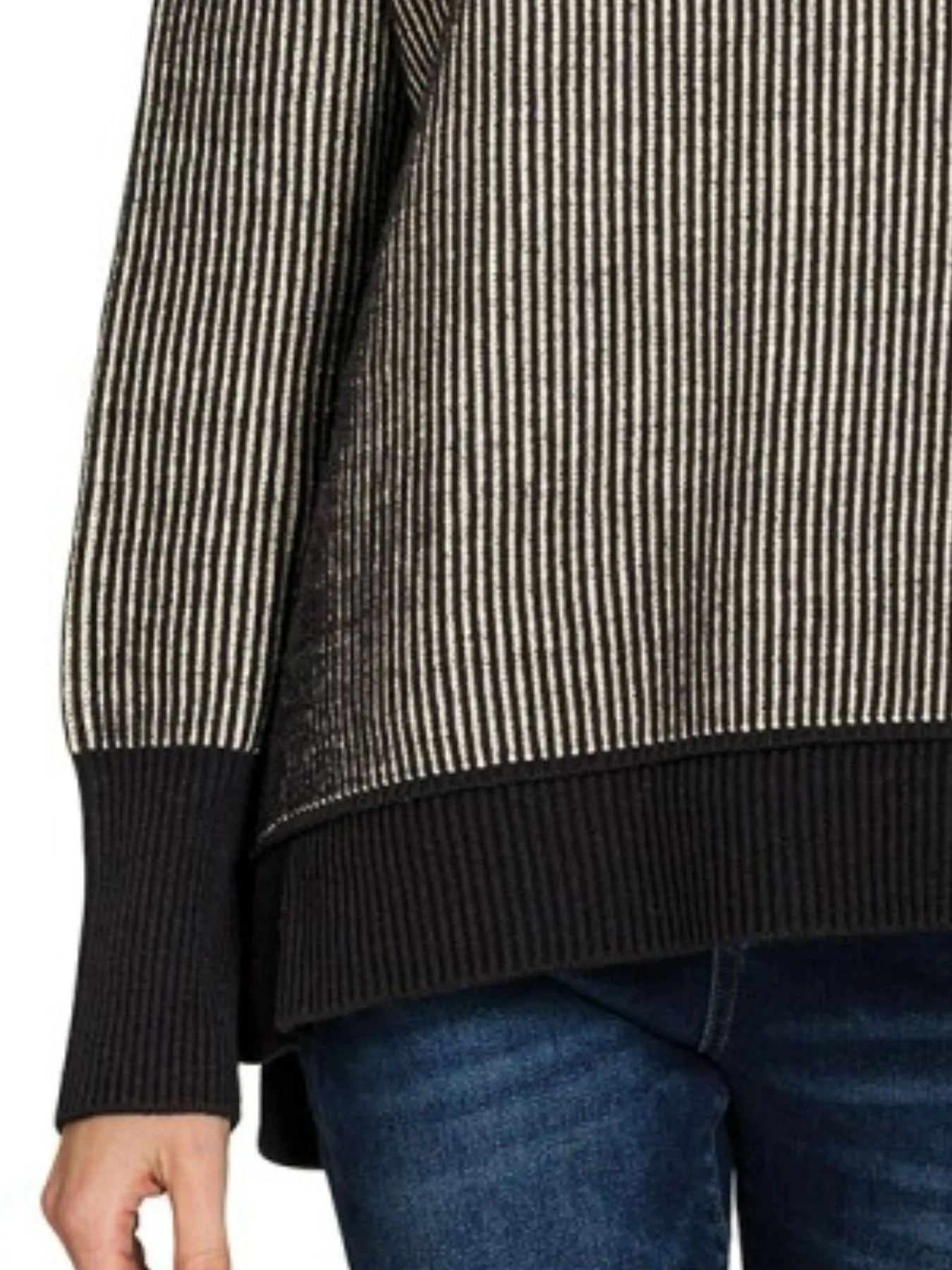 Zenana Black Exposed Seam Two Tone Ribbed Sweater