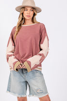 SAGE + FIG Mineral Washed French Terry Star Applique Patch Sweatshirt Shirts & Tops