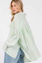 SAGE + FIG Cardiff Mint Oversized Frayed Hem Side Slit Button Down Shirt