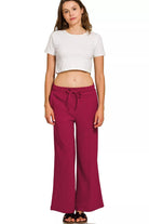Zenana Cabernet Ribbed Round Neck Pullover and Drawstring Pants Set
