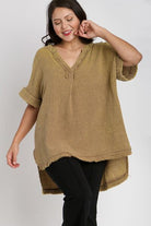 Umgee Camel Mineral Washed Gauze Top