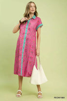 Umgee Mix Floral Button-Front Midi Dress