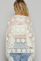 POL Ivory Floral Patch Crochet Open-Front Cardigan