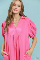 Umgee Pink Solid Tiered Midi Dress